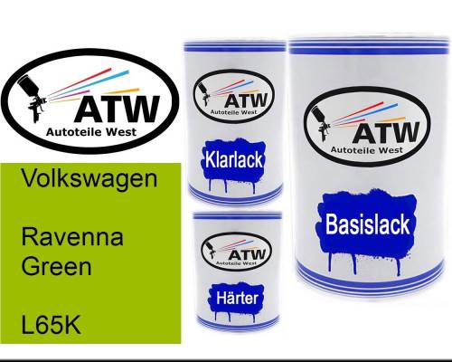 Volkswagen, Ravenna Green, L65K: 500ml Lackdose + 500ml Klarlack + 250ml Härter - Set, von ATW Autoteile West.